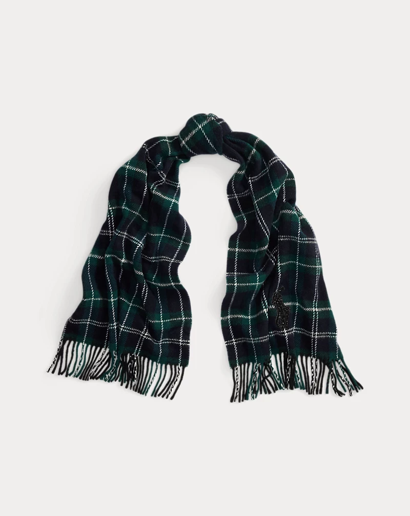 polo golf ralph lauren Beaded Big Pony Plaid Wool Scarf