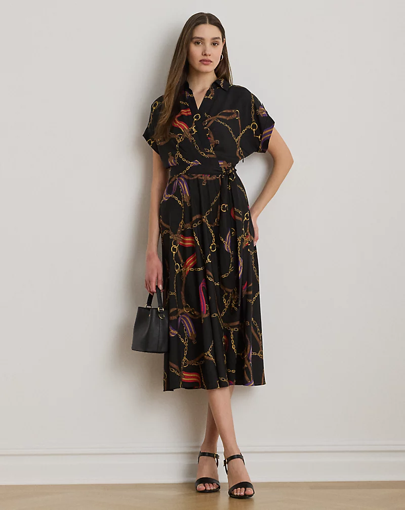 polo golf ralph lauren Belting-Print Belted Crepe Dress