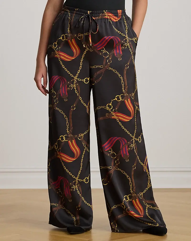 Polo Golf Ralph Lauren Belting-Print Charmeuse Wide-Leg Pant