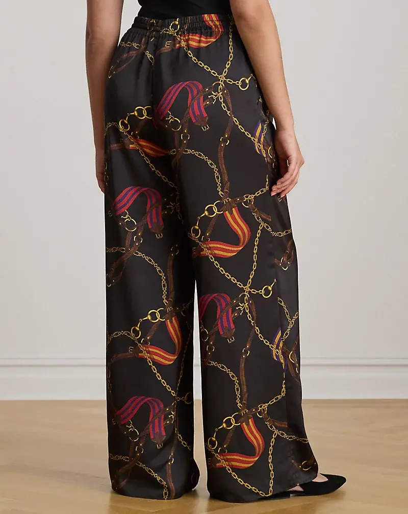 Polo Golf Ralph Lauren Belting-Print Charmeuse Wide-Leg Pant