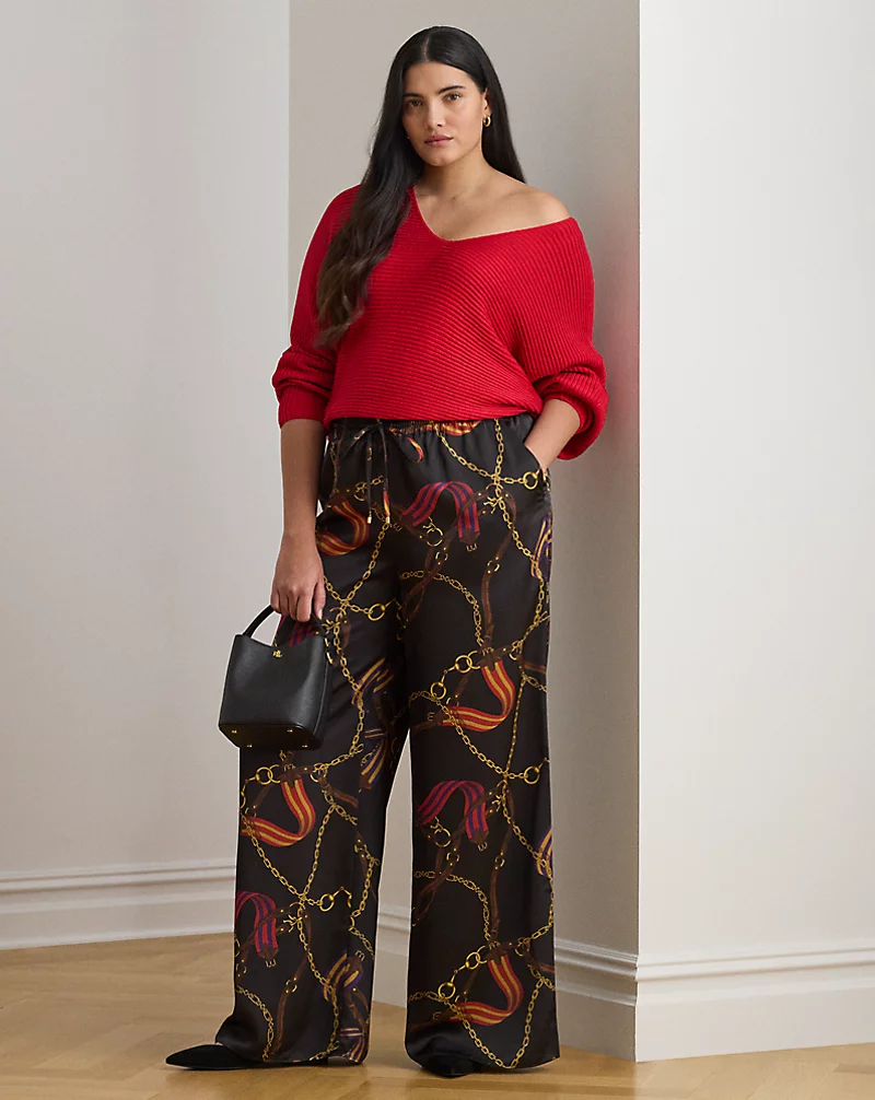 polo golf ralph lauren Belting-Print Charmeuse Wide-Leg Pant