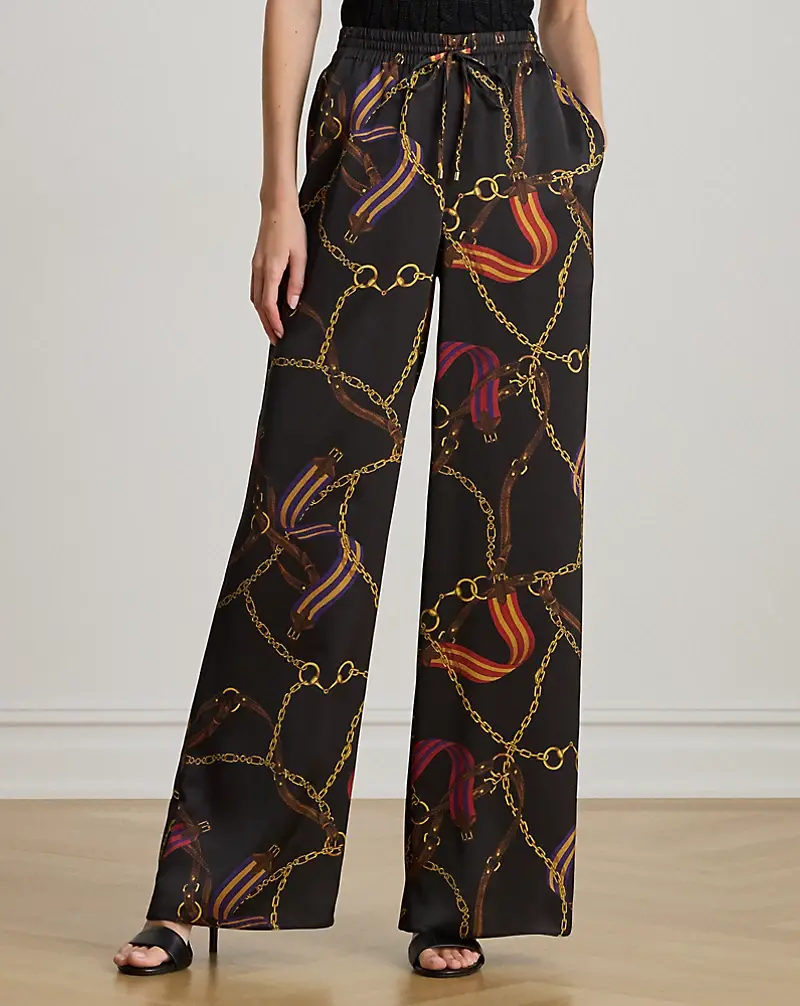 Polo Golf Ralph Lauren Belting-Print Charmeuse Wide-Leg Pant