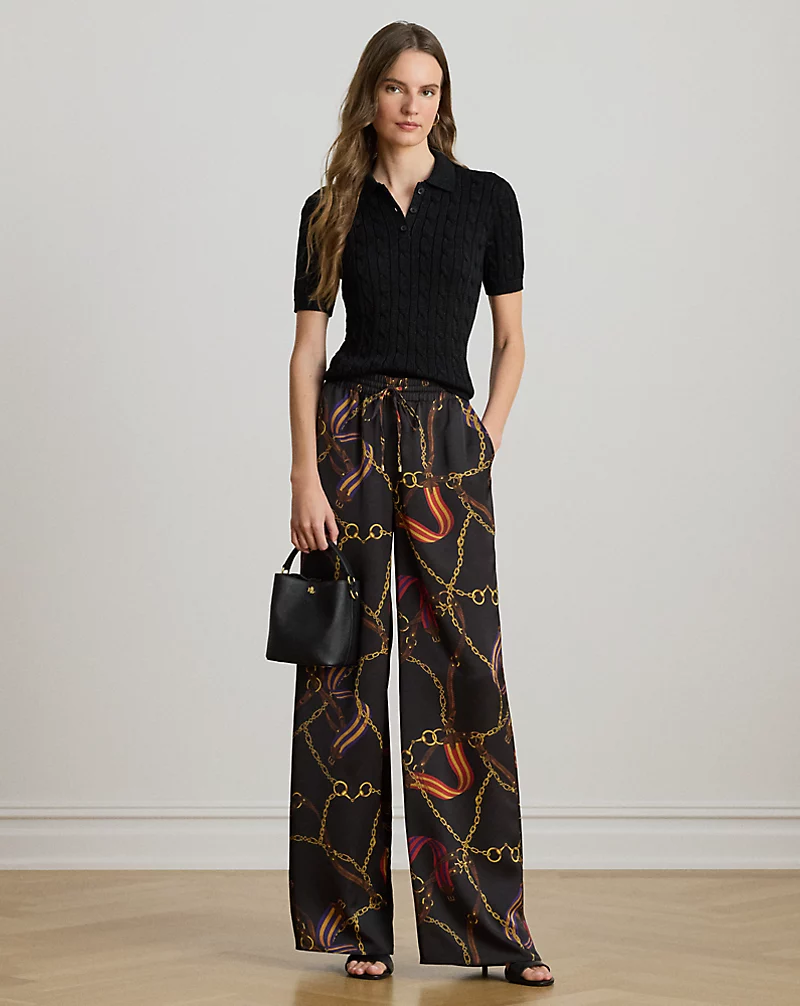 polo golf ralph lauren Belting-Print Charmeuse Wide-Leg Pant