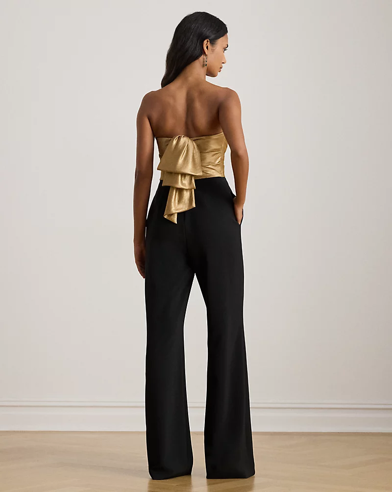 Polo Golf Ralph Lauren Bow-Back Metallic Twill & Crepe Jumpsuit