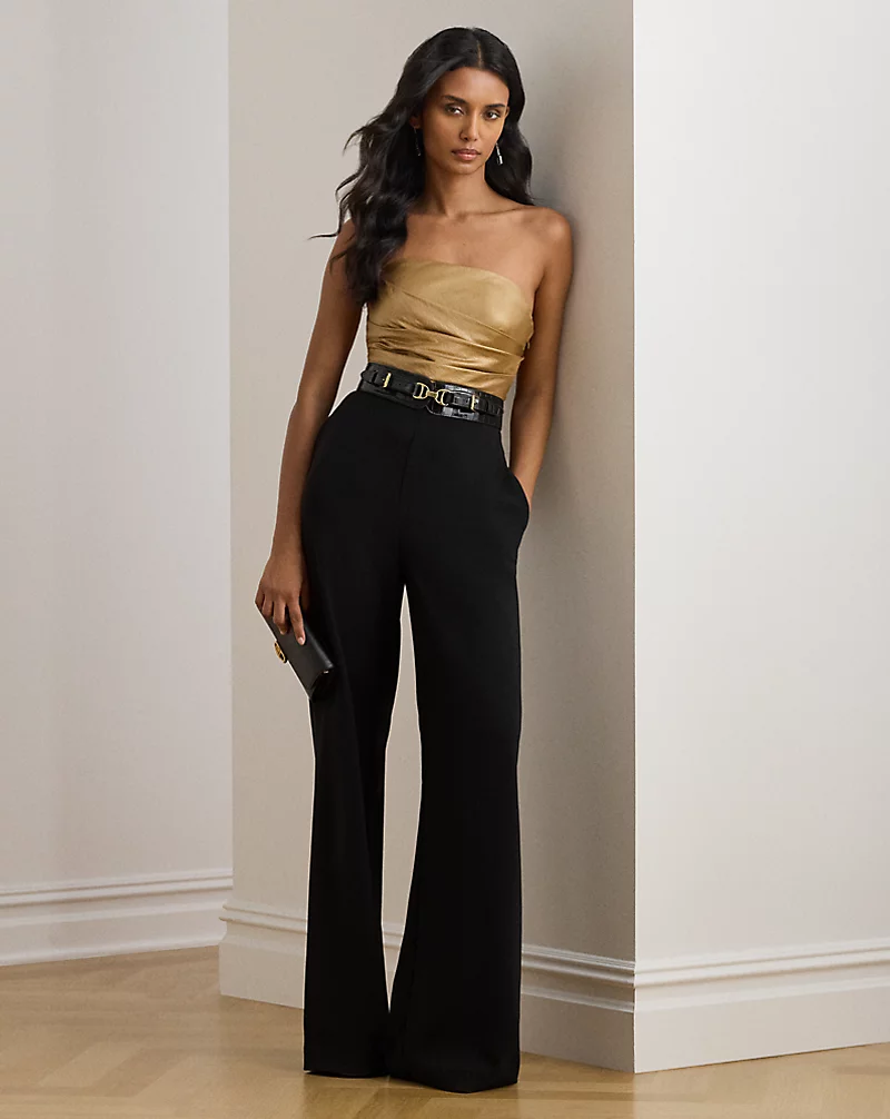 polo golf ralph lauren Bow-Back Metallic Twill & Crepe Jumpsuit