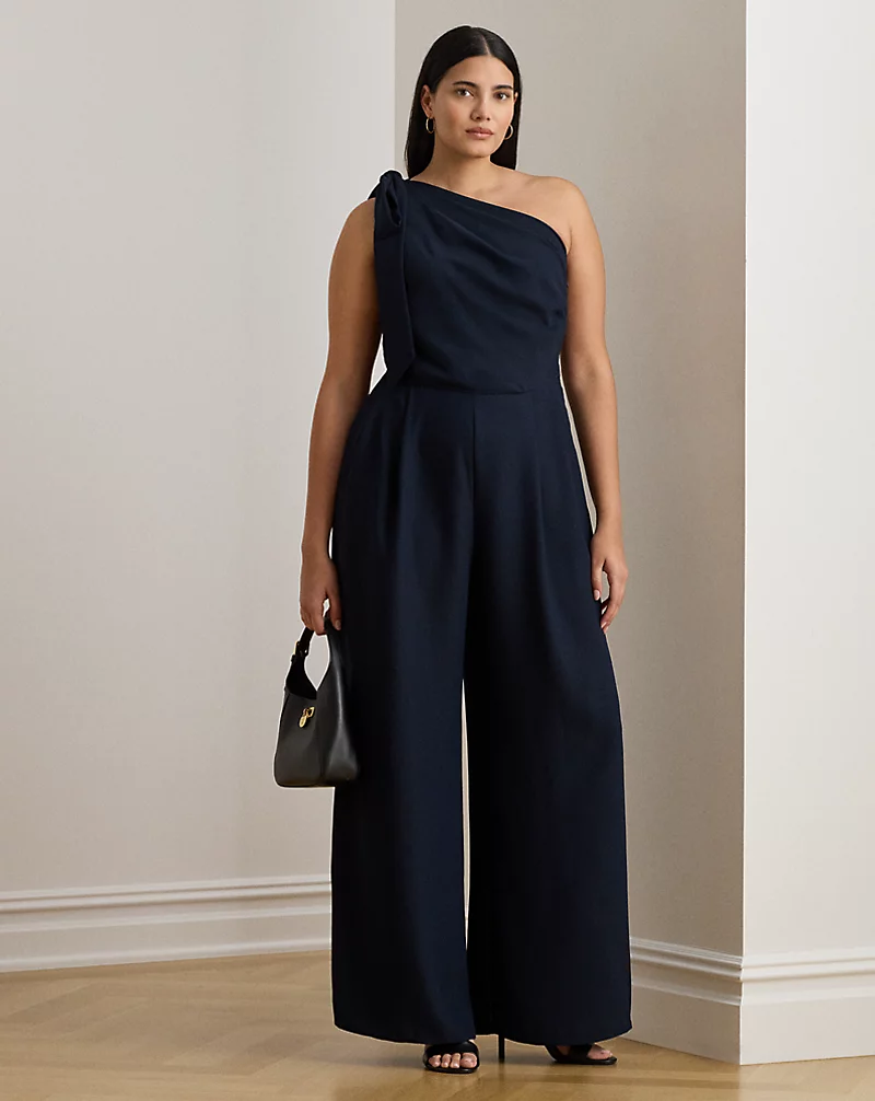 polo golf ralph lauren Bow-Trim Crepe One-Shoulder Jumpsuit