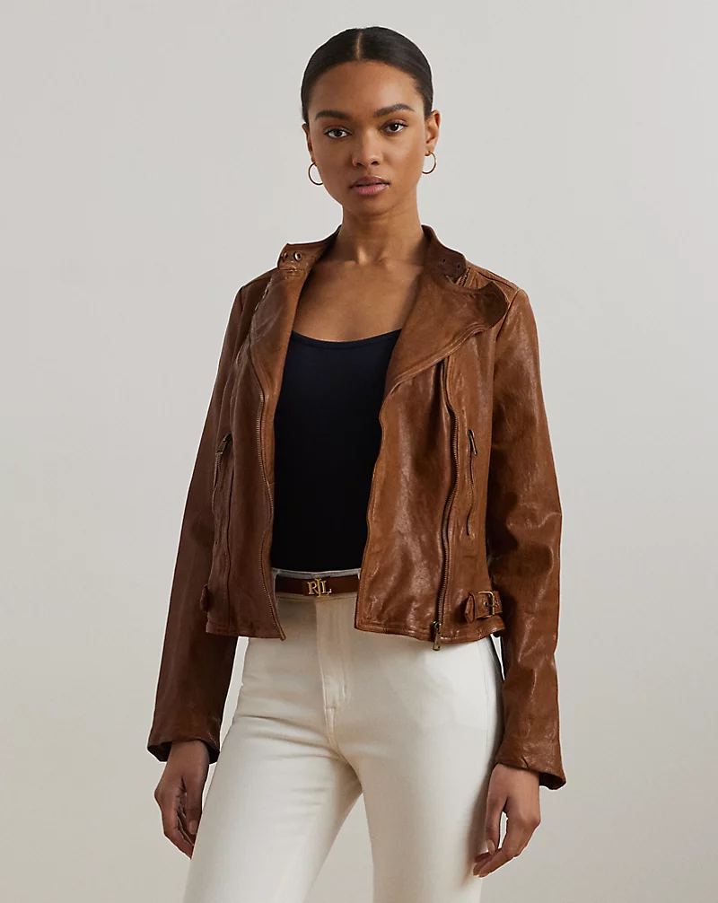polo golf ralph lauren Burnished Leather Moto Jacket