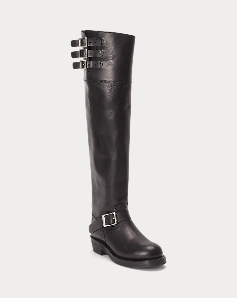 Polo Golf Ralph Lauren Burnished Leather Tall Moto Boot