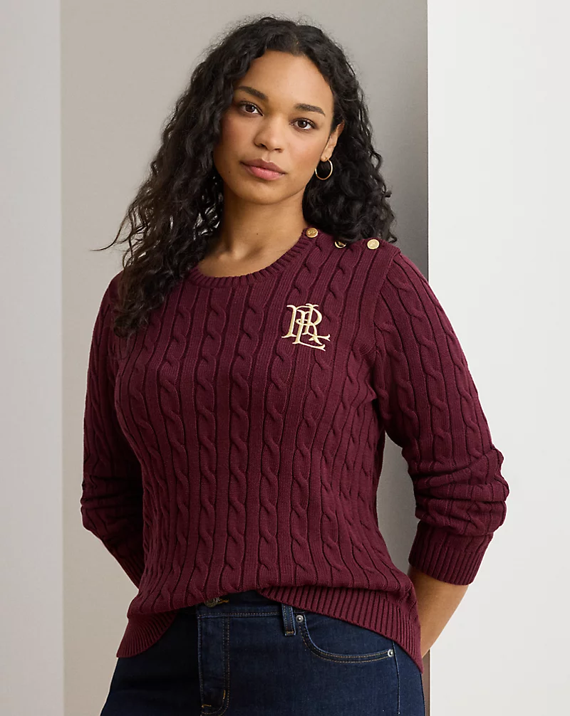 polo golf ralph lauren Button-Trim Cable-Knit Cotton Sweater