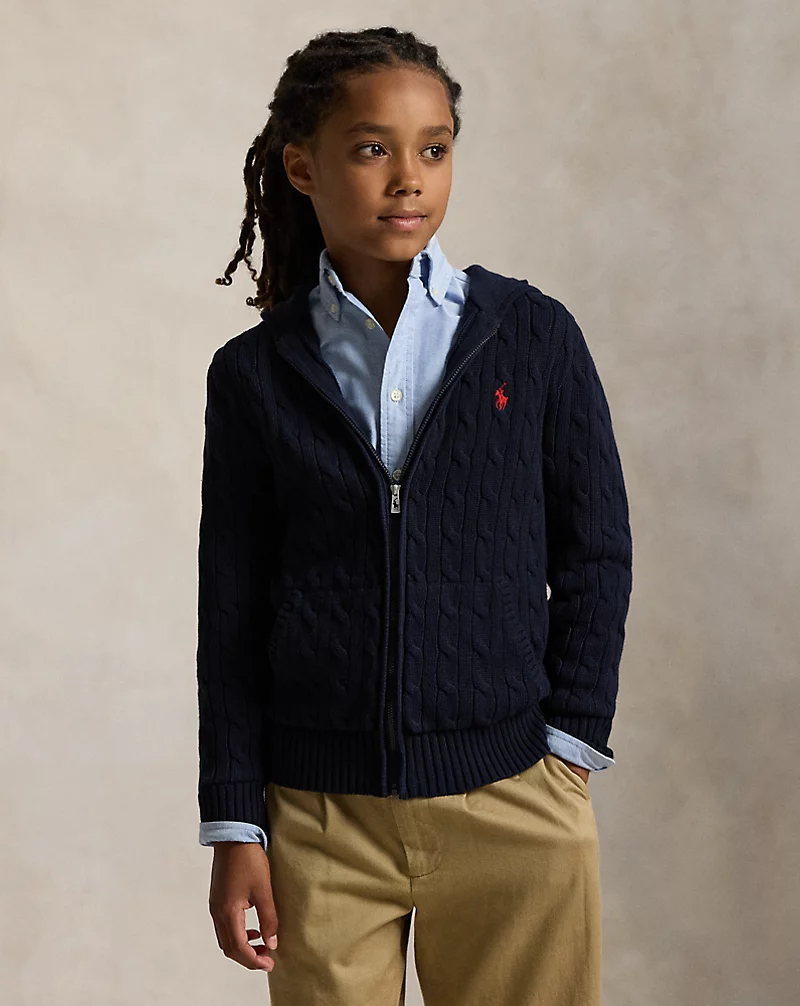 polo golf ralph lauren Cable Cotton Hooded Full-Zip Sweater