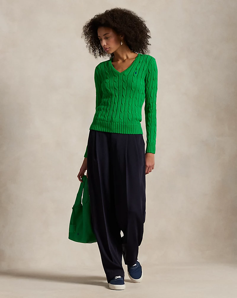 Polo Golf Ralph Lauren Cable-Knit Cotton V-Neck Sweater