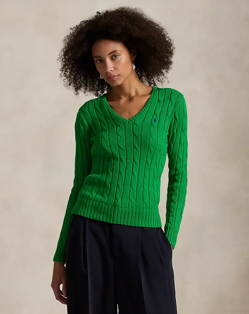 polo golf ralph lauren Cable-Knit Cotton V-Neck Sweater
