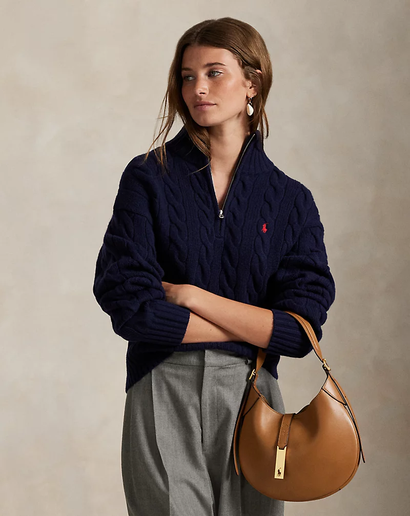 polo golf ralph lauren Cable Wool-Cashmere Half-Zip Sweater