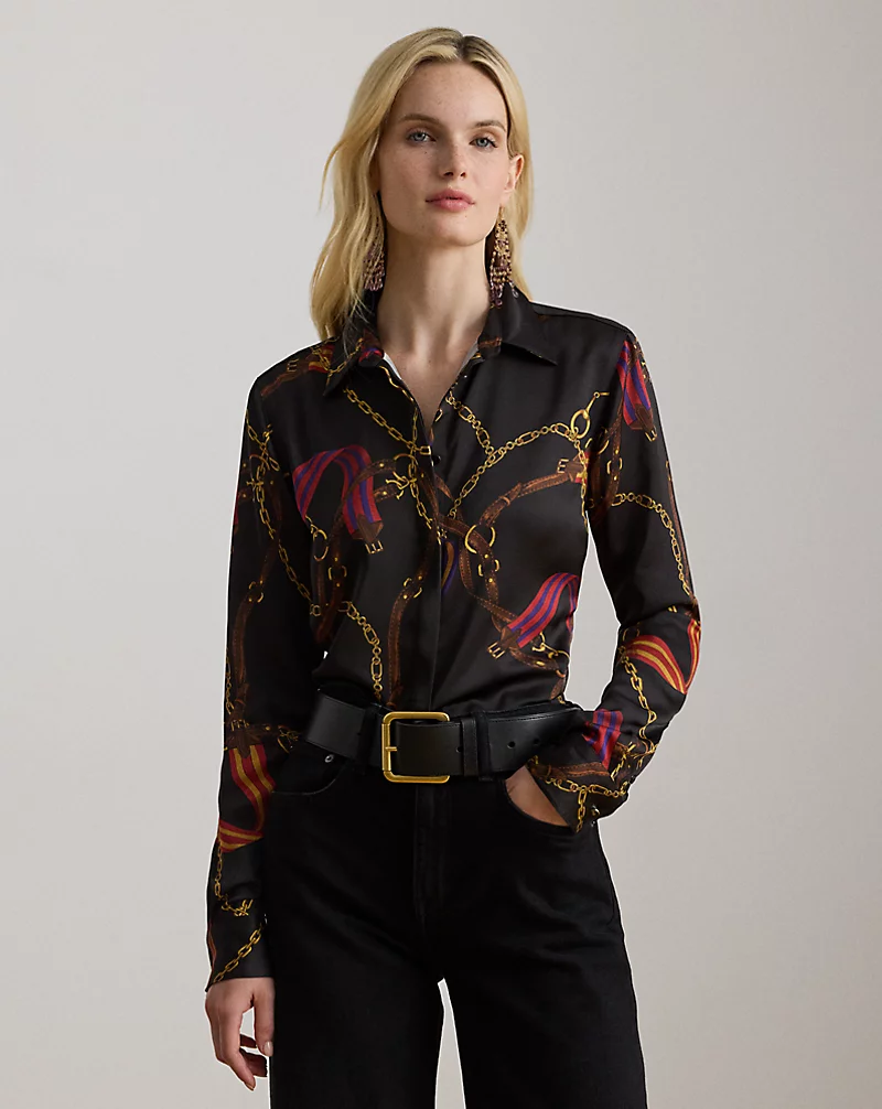 polo golf ralph lauren Classic Fit Belting-Print Satin Shirt