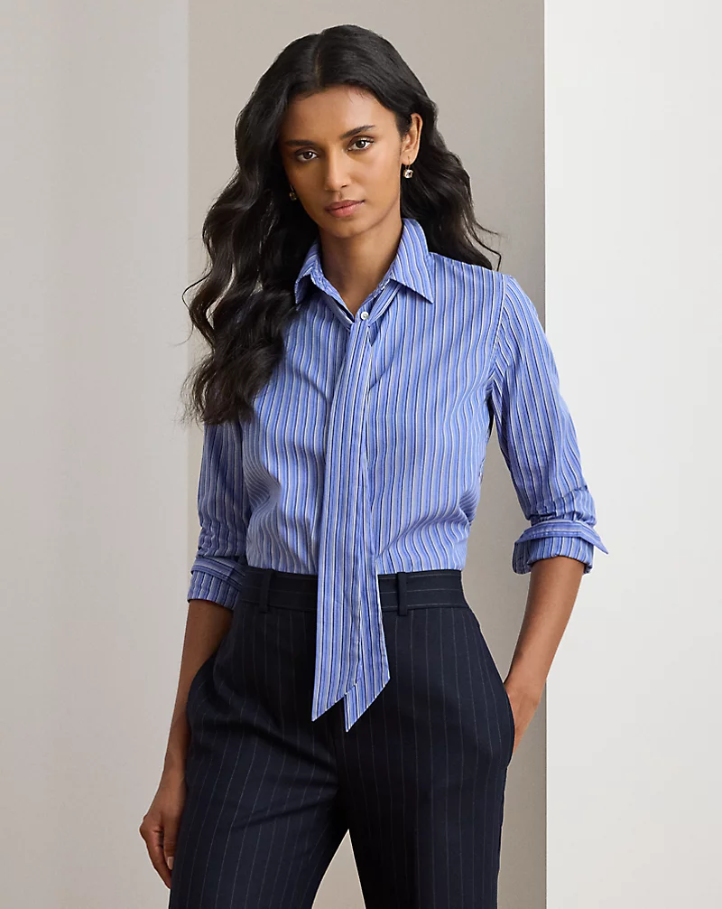 polo golf ralph lauren Classic Fit Striped Tie-Neck Shirt