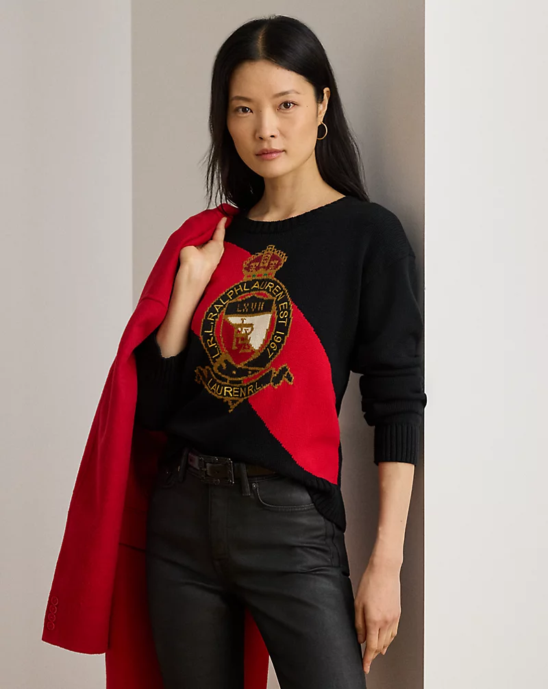 polo golf ralph lauren Color-Blocked Crest Cotton Sweater