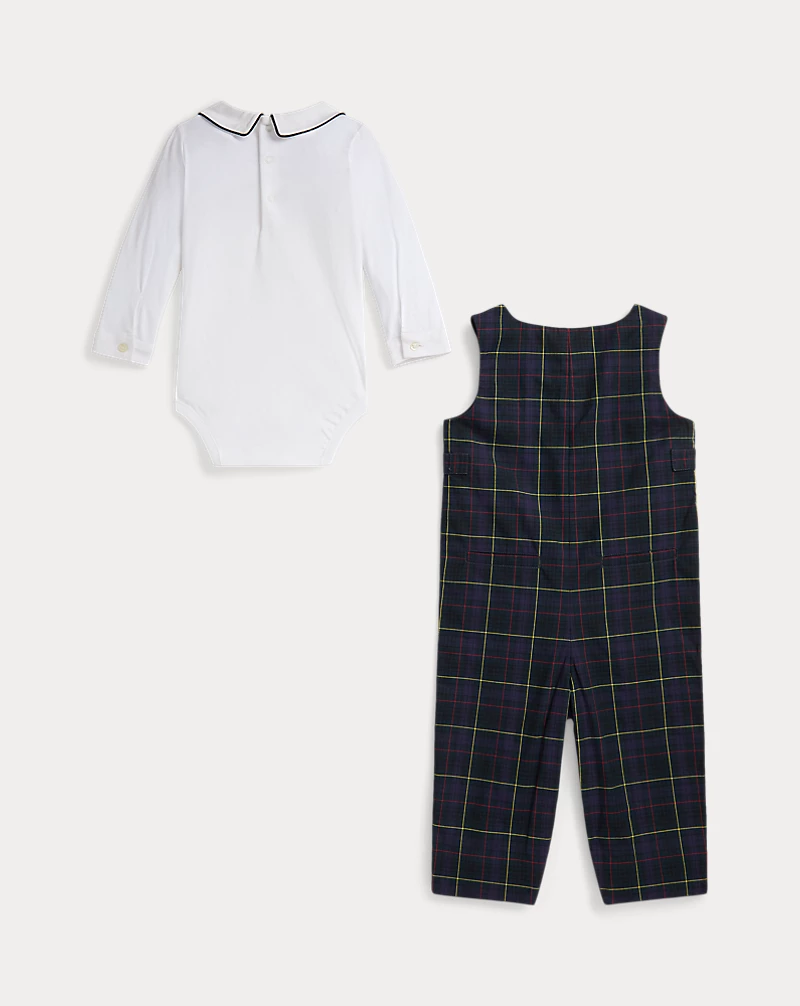Polo Golf Ralph Lauren Cotton Bodysuit & Plaid Overall Set