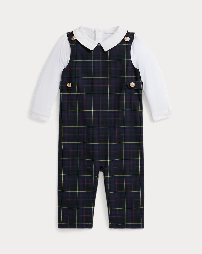 polo golf ralph lauren Cotton Bodysuit & Plaid Overall Set