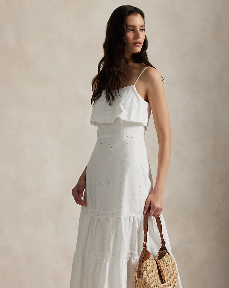 Polo Golf Ralph Lauren Cotton Eyelet Tiered Maxidress