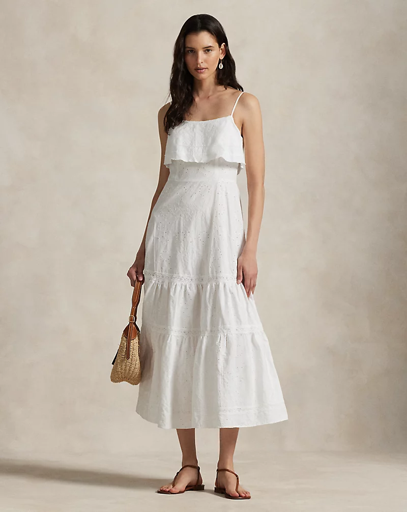 polo golf ralph lauren Cotton Eyelet Tiered Maxidress