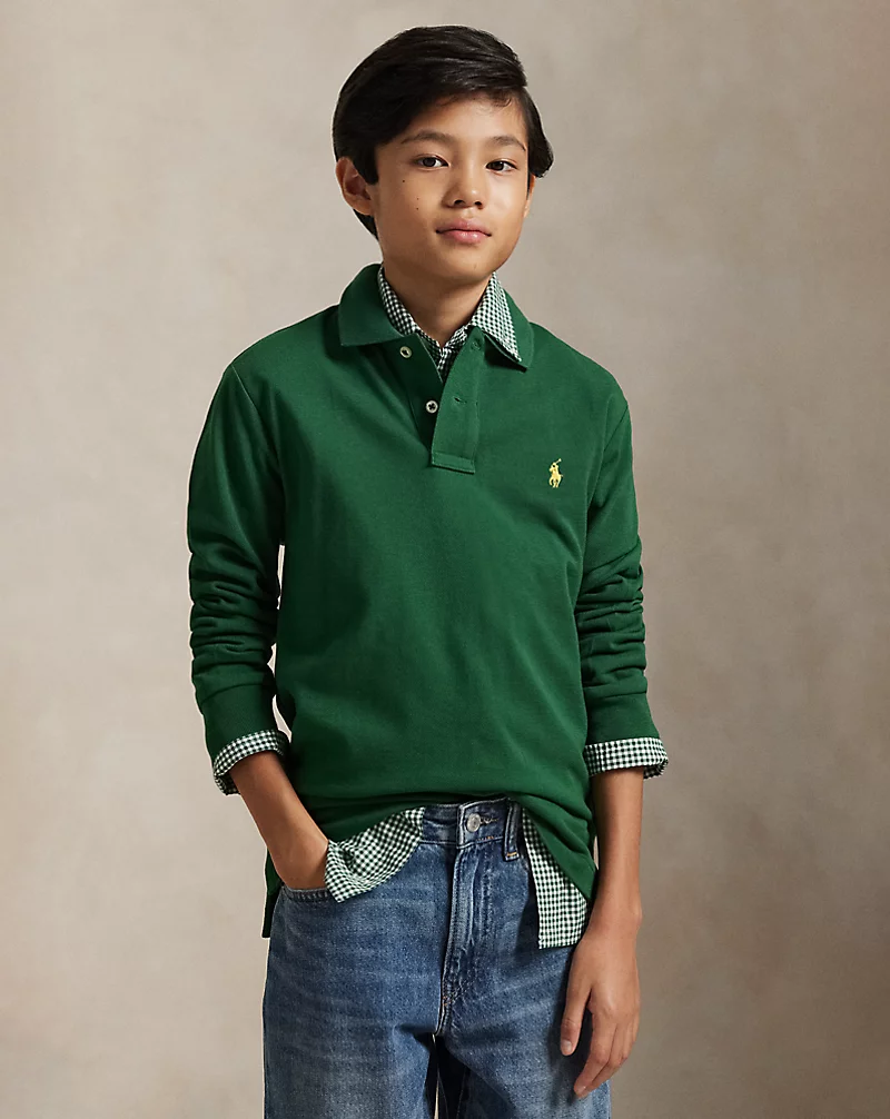 polo golf ralph lauren Cotton Mesh Long-Sleeve Polo Shirt