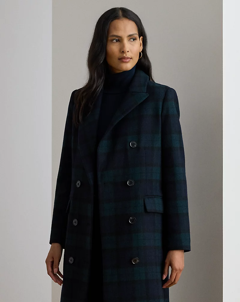 Polo Golf Ralph Lauren Double-Breasted Black Watch Plaid Coat