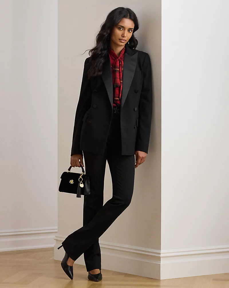 Polo Golf Ralph Lauren Double-Breasted Satin-Trim Crepe Blazer