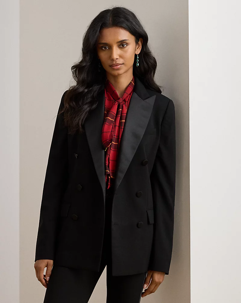 polo golf ralph lauren Double-Breasted Satin-Trim Crepe Blazer