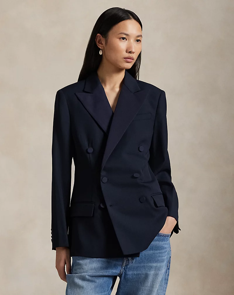 polo golf ralph lauren Double-Breasted Silk-Lapel Wool Blazer