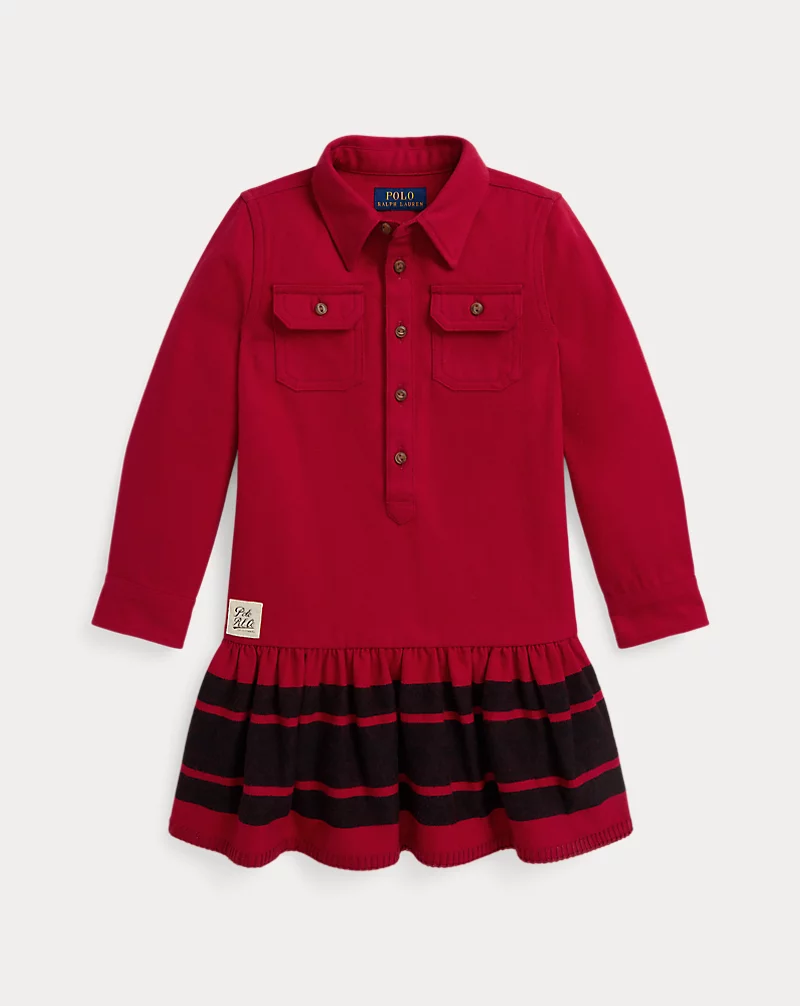 polo golf ralph lauren Drop-Waist Flannel Cotton Shirtdress