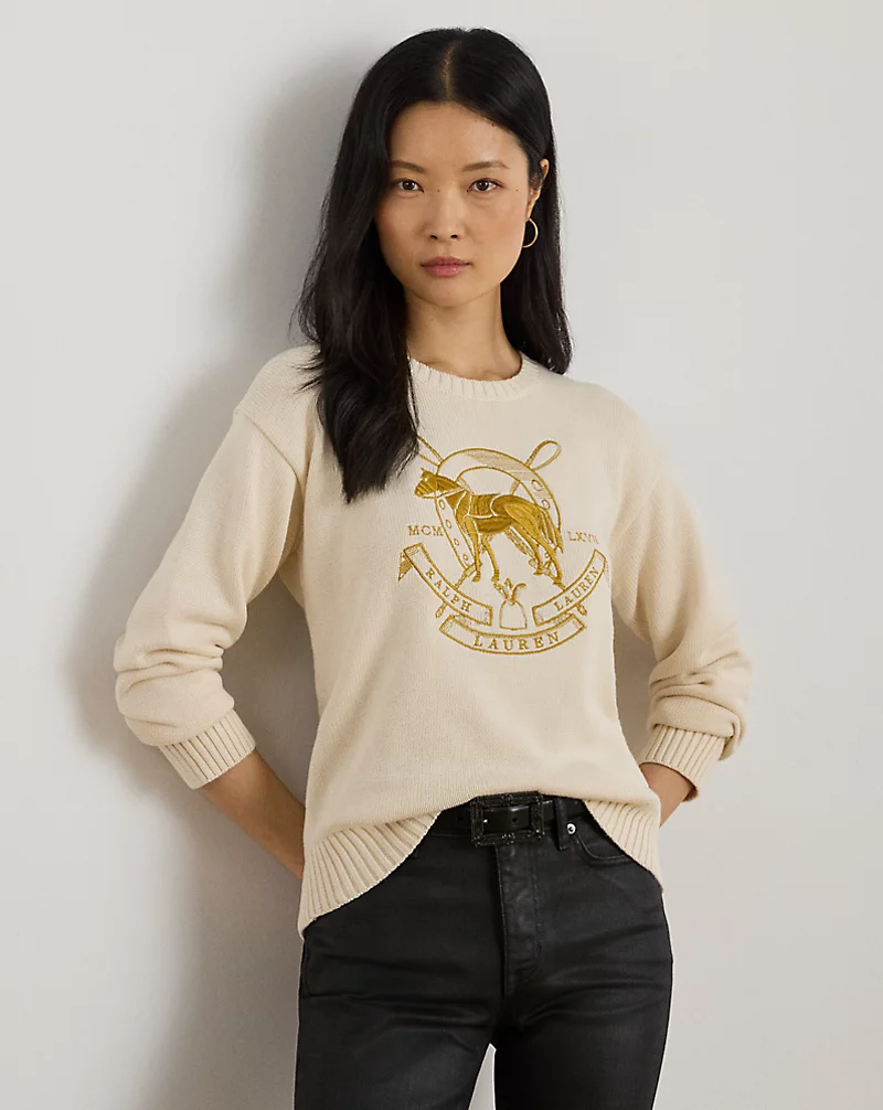 polo golf ralph lauren Embroidered Cotton Crewneck Sweater
