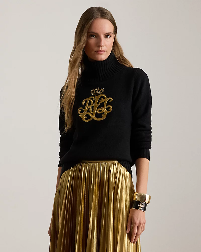 polo golf ralph lauren Embroidered-Logo Wool-Blend Turtleneck