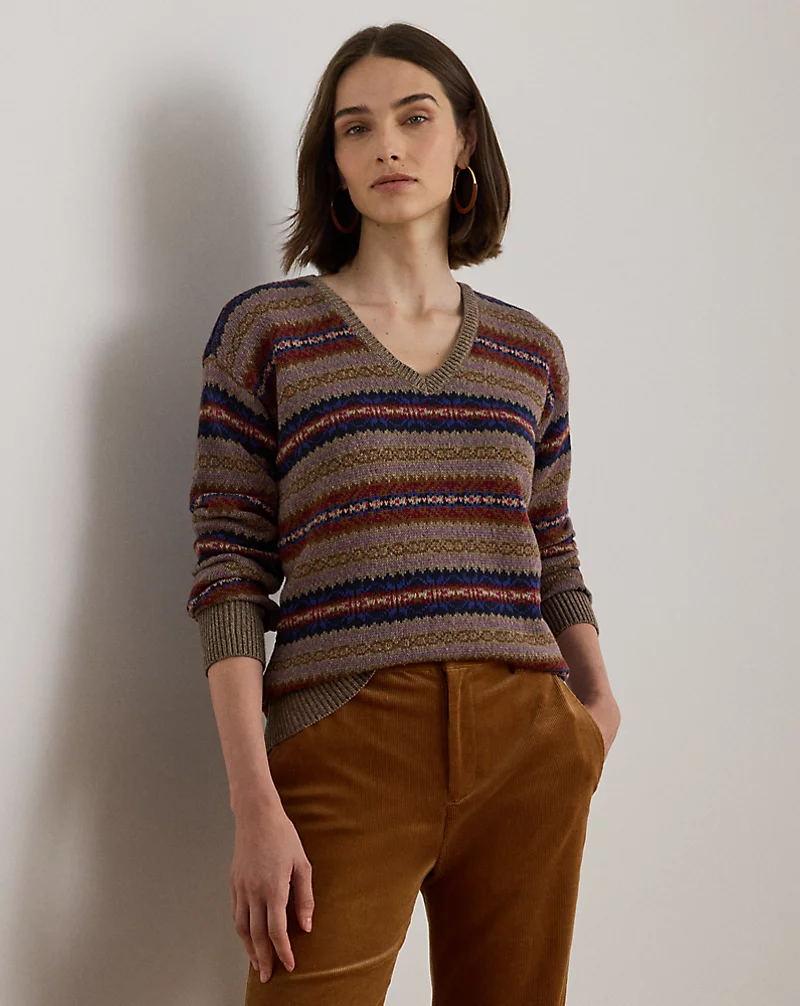 polo golf ralph lauren Fair Isle Cotton-Linen V-Neck Sweater