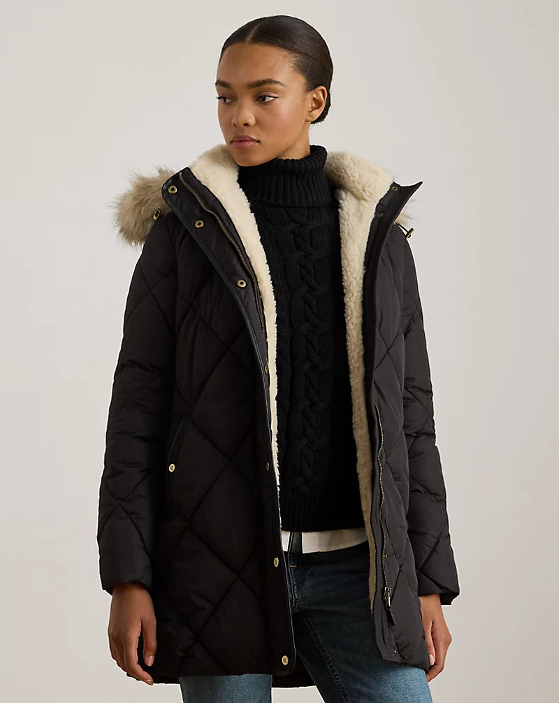 polo golf ralph lauren Faux-Fur-Trim Hooded Quilted Coat