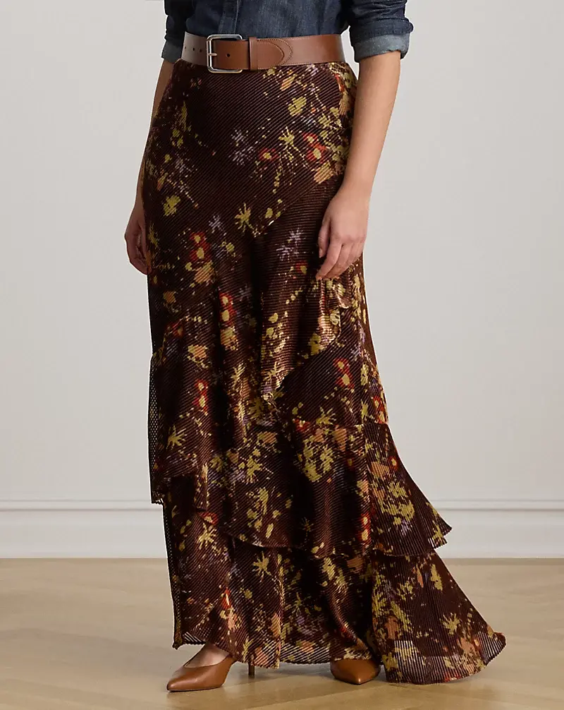 Polo Golf Ralph Lauren Floral Burnout Velvet Tiered Maxiskirt