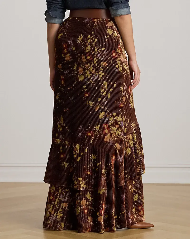 Polo Golf Ralph Lauren Floral Burnout Velvet Tiered Maxiskirt