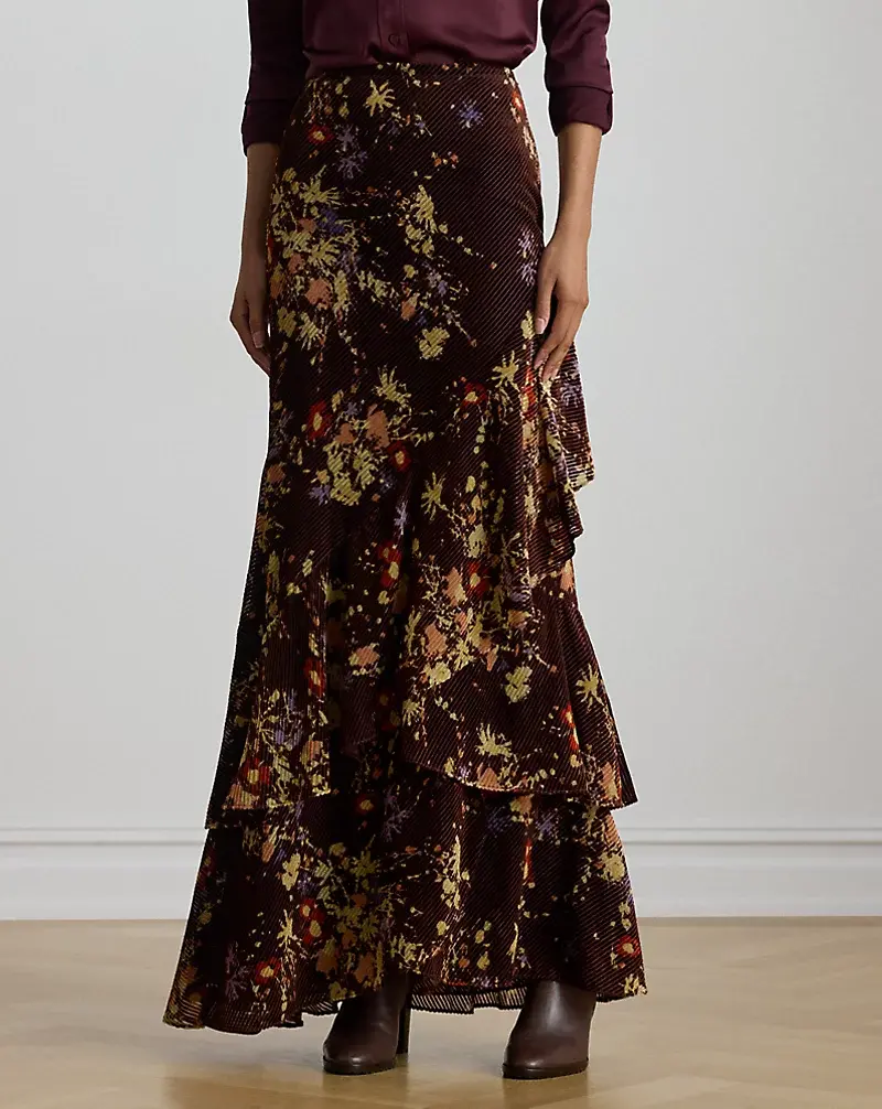 Polo Golf Ralph Lauren Floral Burnout Velvet Tiered Maxiskirt