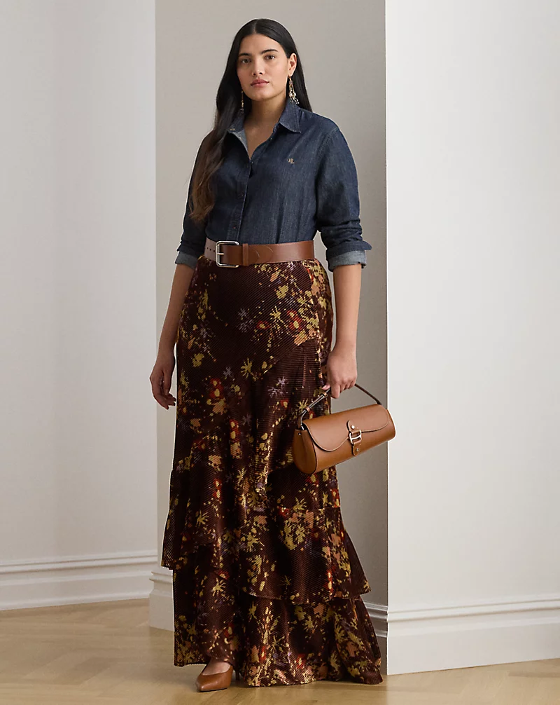 polo golf ralph lauren Floral Burnout Velvet Tiered Maxiskirt