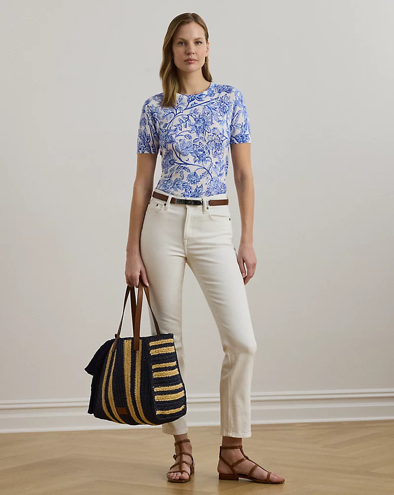 Polo Golf Ralph Lauren Floral Linen-Cotton Short-Sleeve Sweater