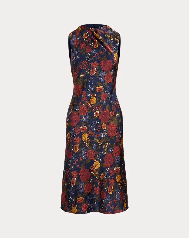 Polo Golf Ralph Lauren Floral Pleated Charmeuse Cocktail Dress