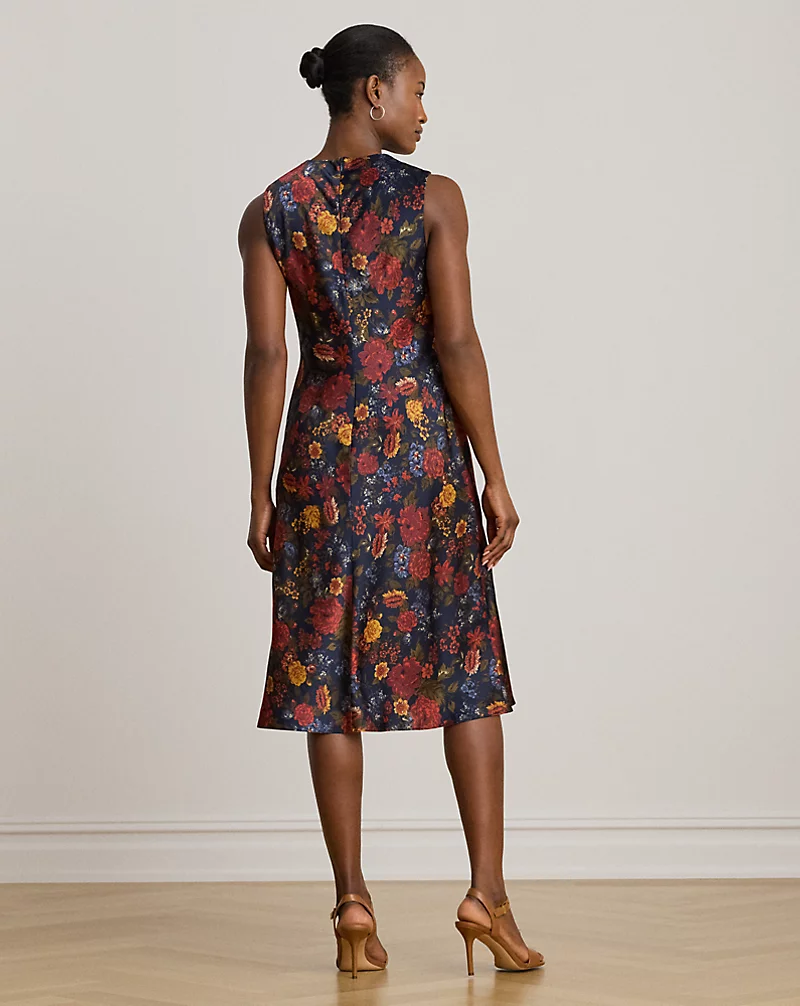 Polo Golf Ralph Lauren Floral Pleated Charmeuse Cocktail Dress
