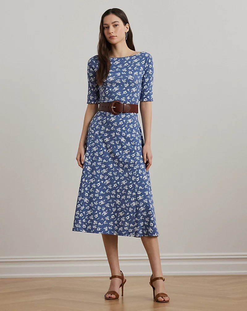 polo golf ralph lauren Floral Stretch Cotton Midi Dress