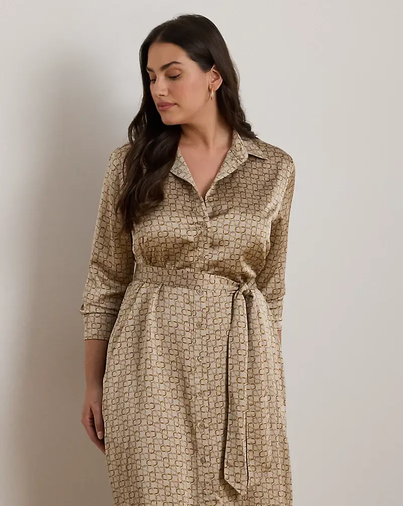 Polo Golf Ralph Lauren Geo-Print Satin Charmeuse Shirtdress