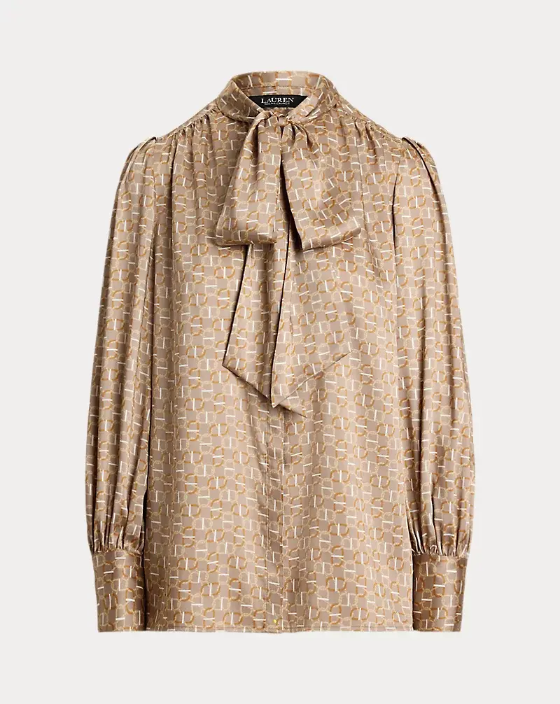 Polo Golf Ralph Lauren Geo-Print Twill Tie-Neck Blouse