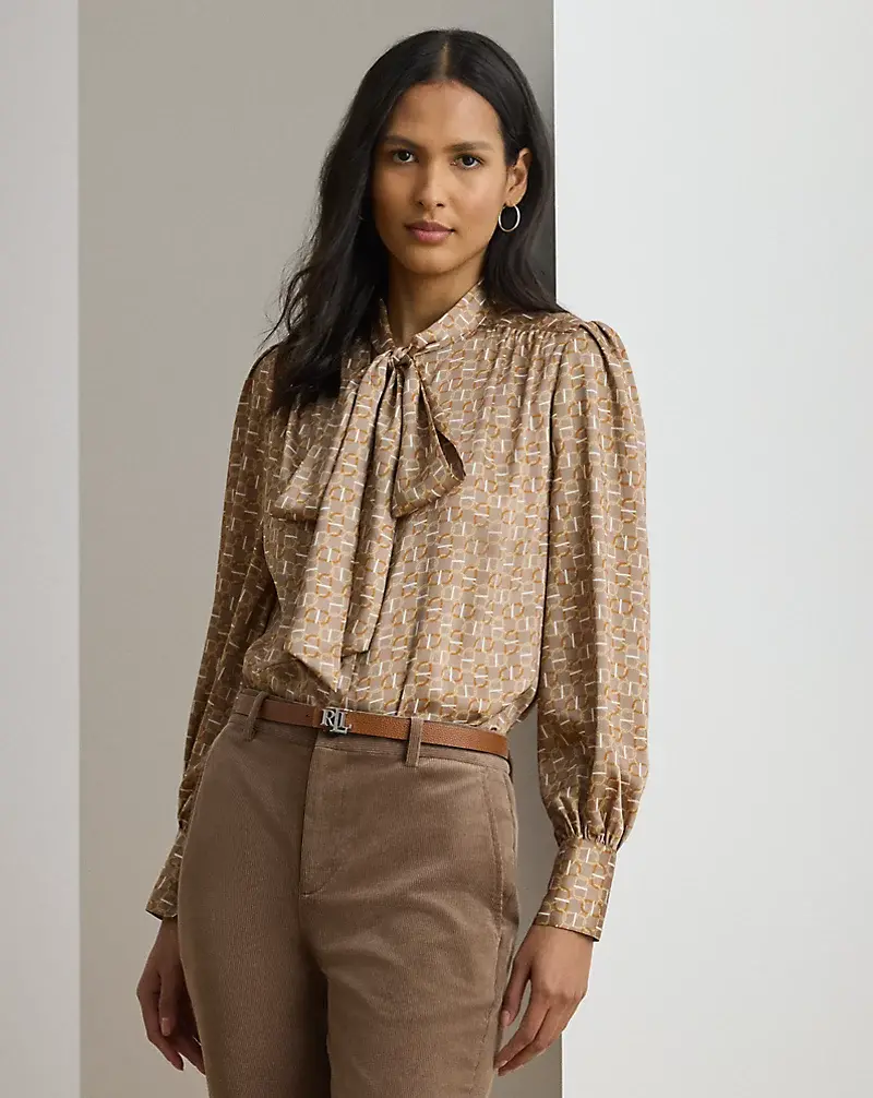 polo golf ralph lauren Geo-Print Twill Tie-Neck Blouse