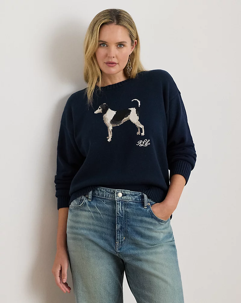 polo golf ralph lauren Intarsia-Knit Dog Cotton Sweater