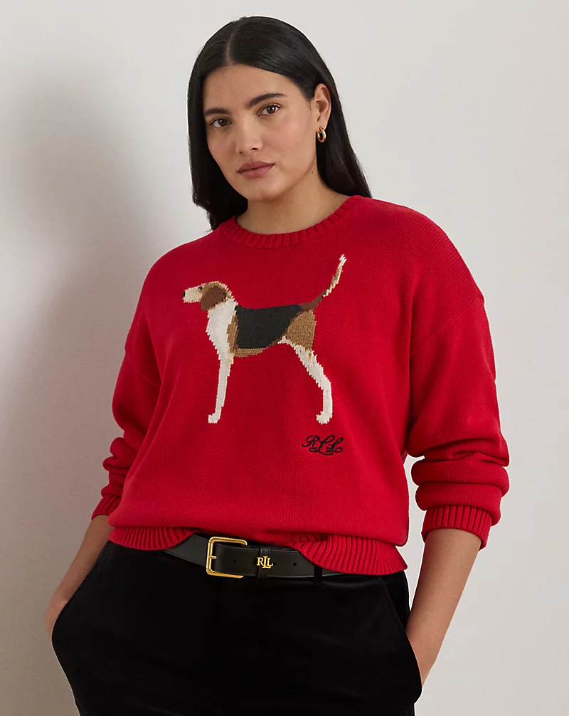 polo golf ralph lauren Intarsia-Knit Foxhound Cotton Sweater