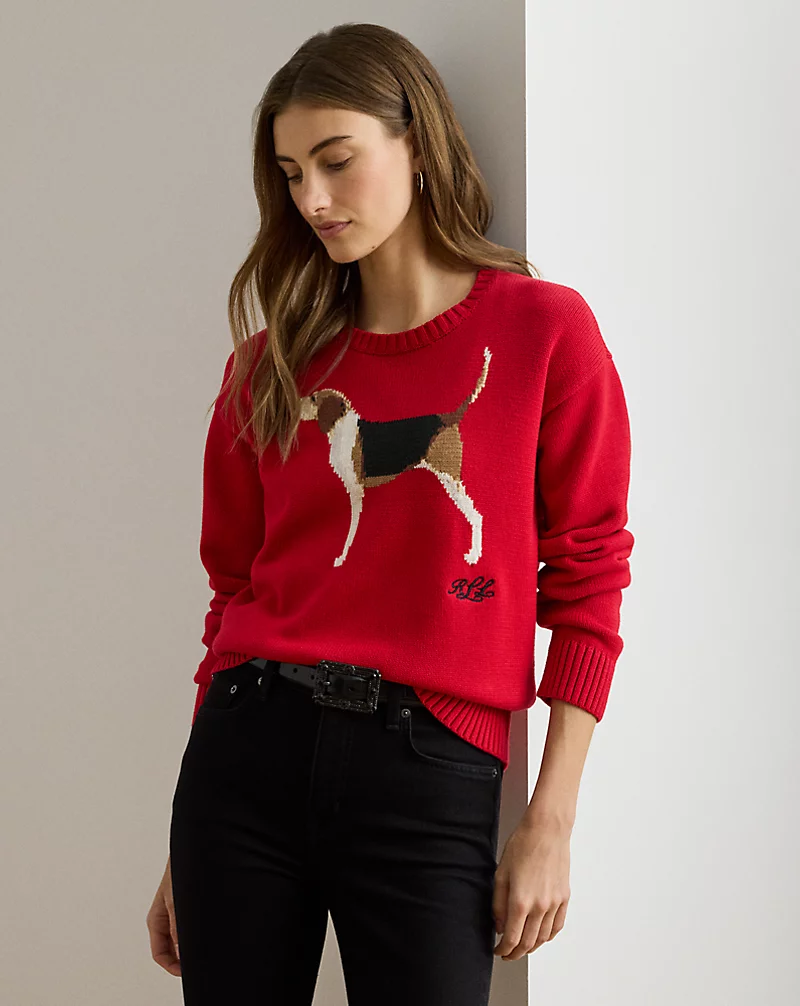 polo golf ralph lauren Intarsia-Knit Foxhound Cotton Sweater
