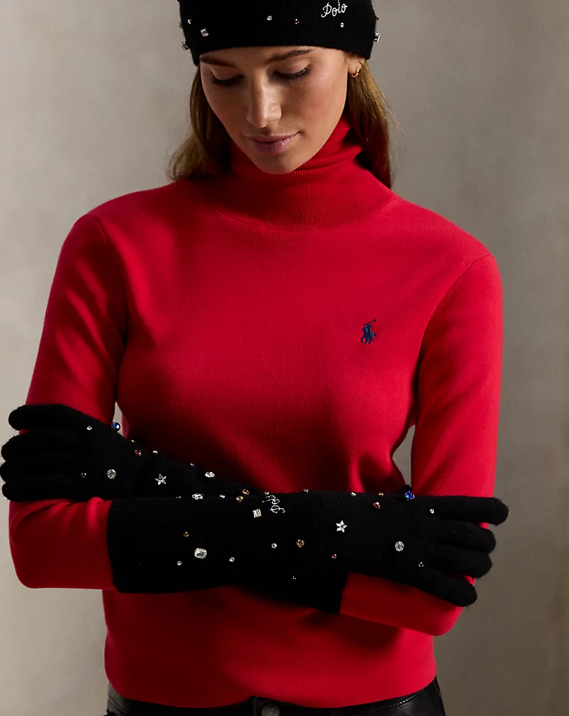 Polo Golf Ralph Lauren Jeweled Wool-Cashmere Gloves