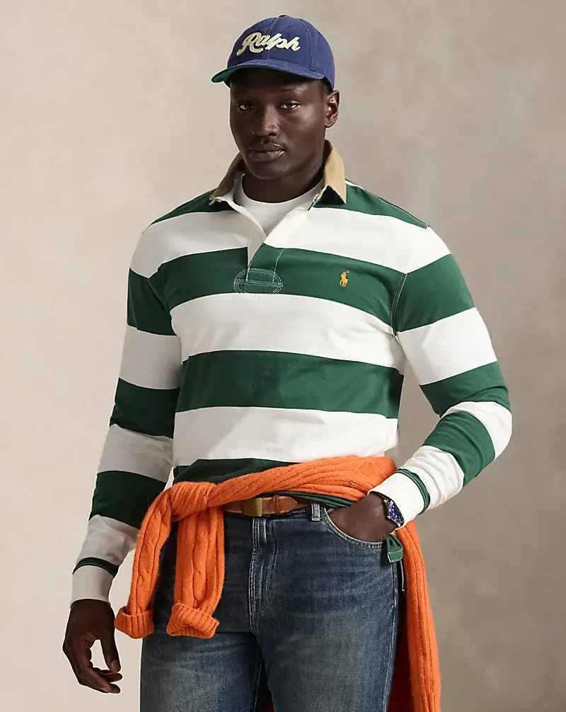 polo golf ralph lauren Khaki-Collar Striped Rugby Shirt
